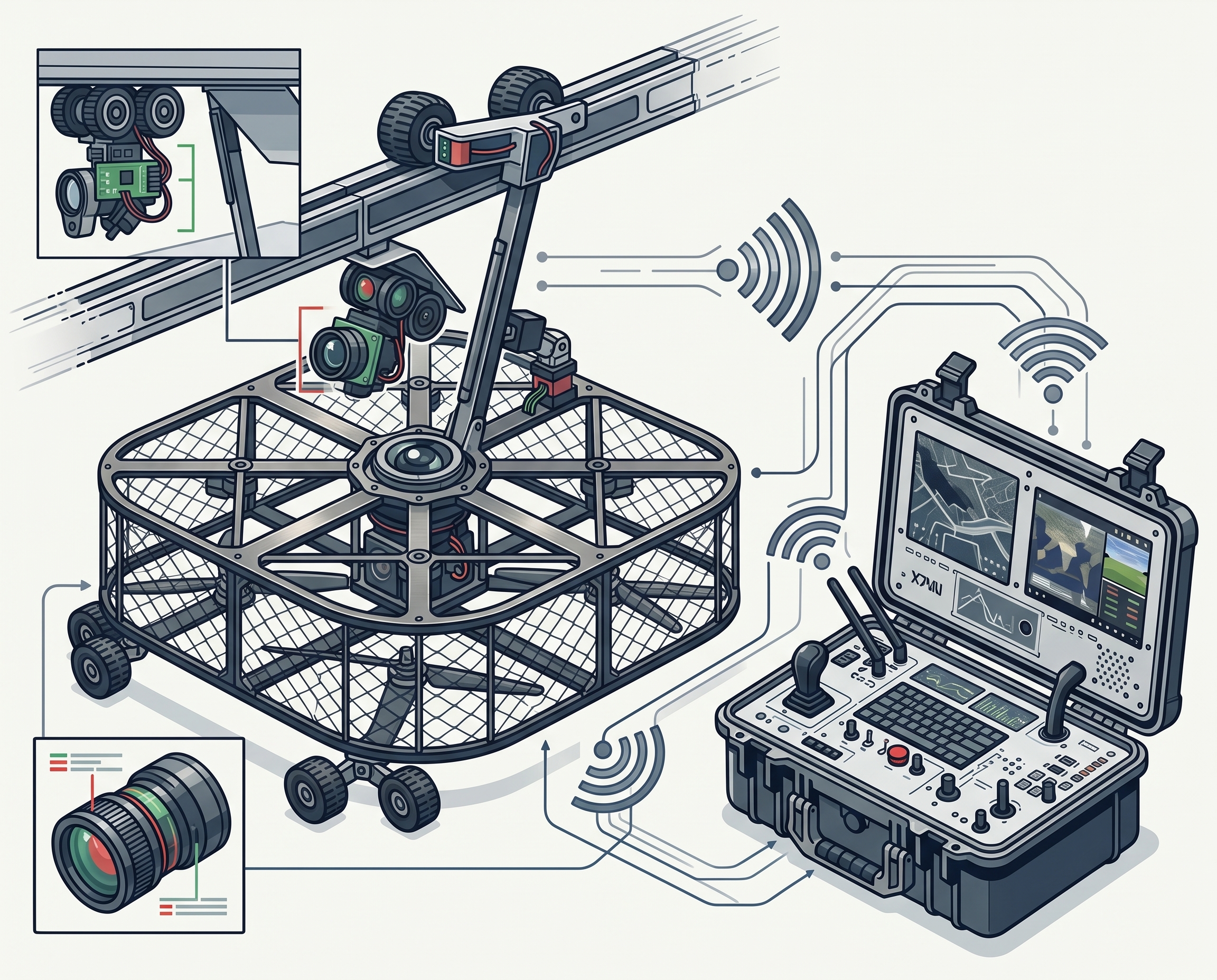 A picture of what the  drone looks like and how it communicates with the controller